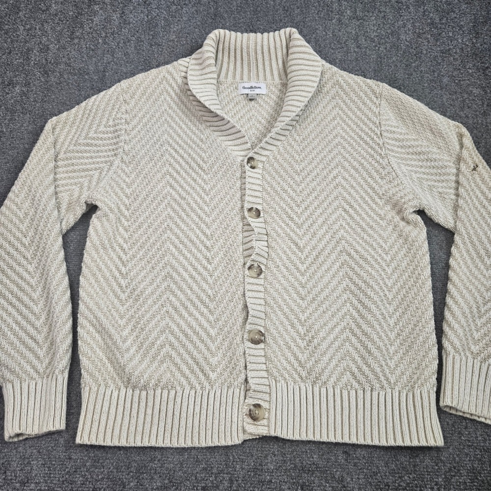 Goodfellow Shawl Collar Cardigan Mens Large Cream Chevron Knit Sweater Grandpa
